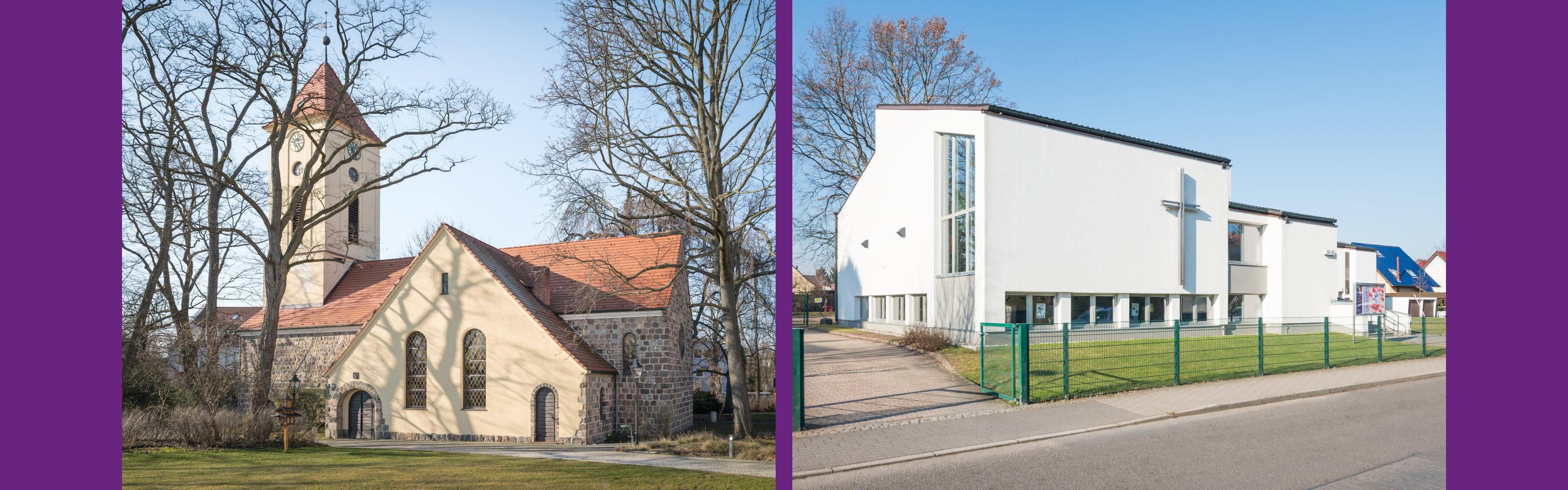 Dorfkirche Rudow und Gemeindezentrum Geflügelsteig von außen