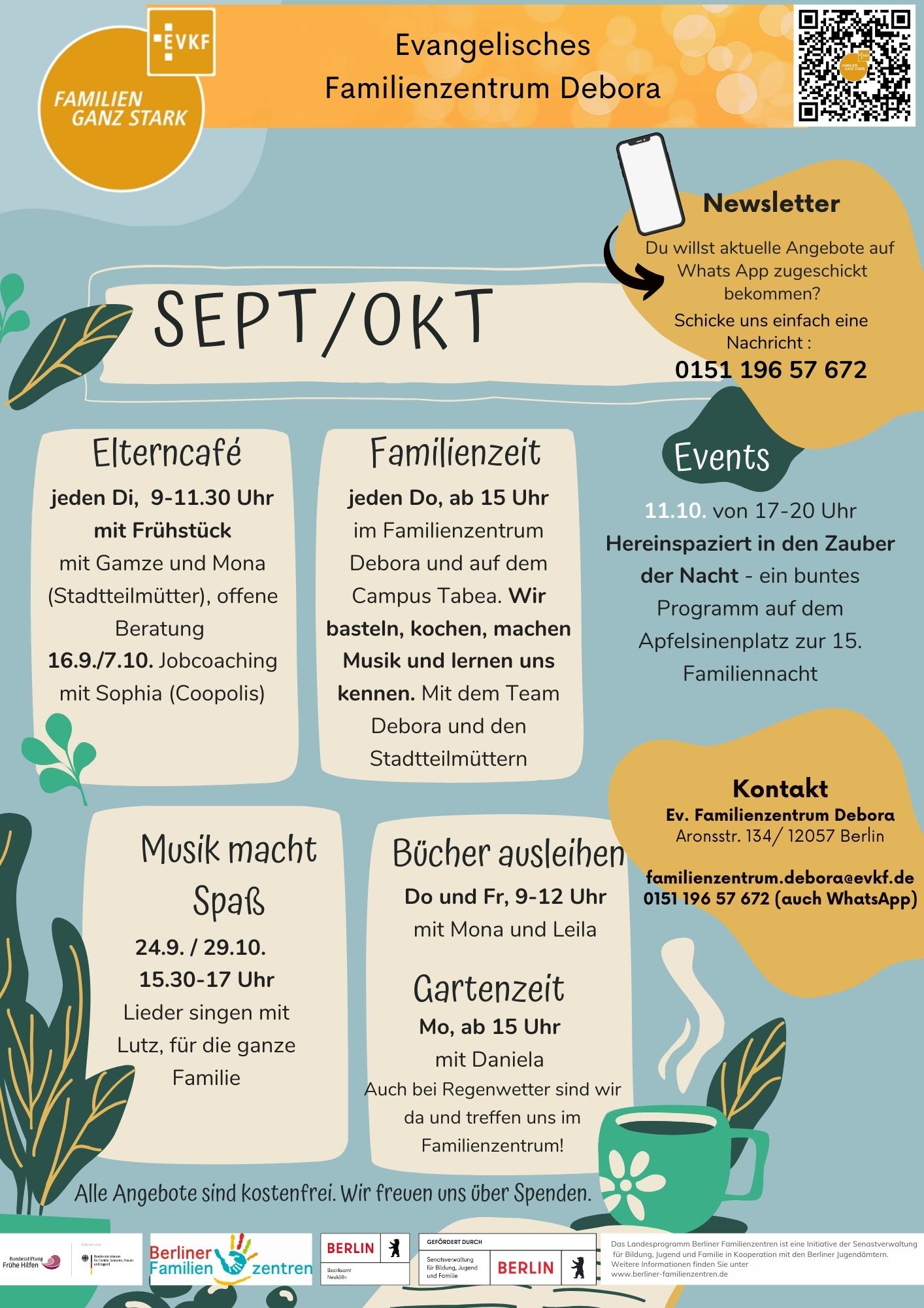 Plakatmit den Terminen des Familienzentrums Debora