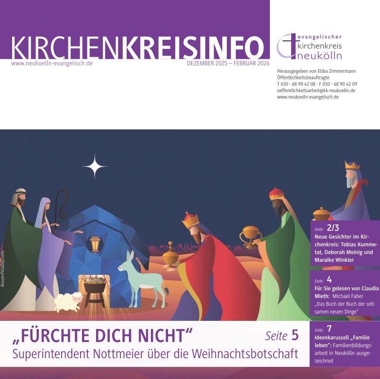 Titelblatt der KirchenkreisInfo Dezember 2025 mit Bild von einer Krippe