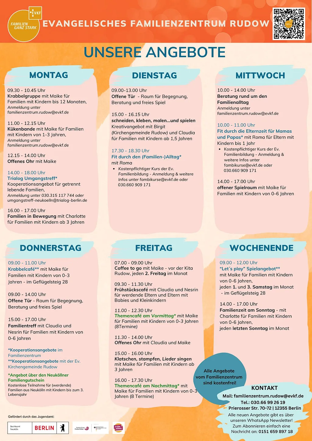 Wochenpla ab September 2026 des Familienzentrums Rudow