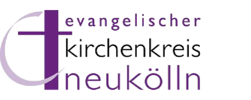 Logo des Kirchenkreises Neukölln mit lila Kreuz und Text "evangelischer kirchenkreis neukölln"