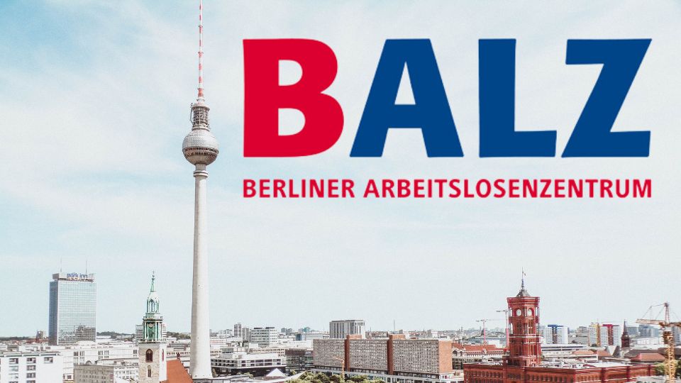 Panorama von Berlin-Mitte mit Logo der BALZ
