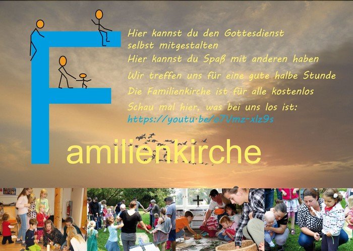 Foto der Familienkirche mit Text zum Inhalt