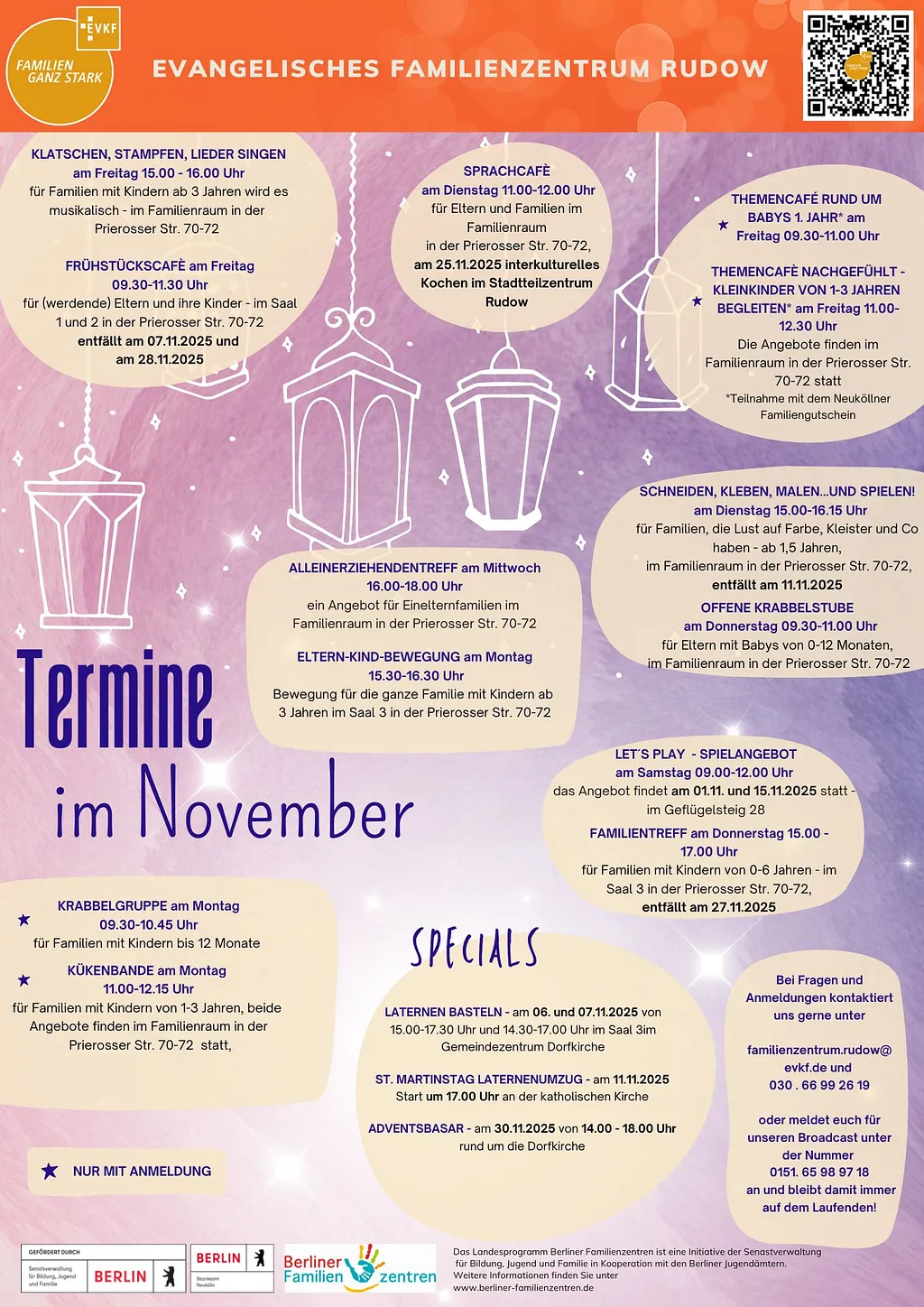 Plakat mit dem Programm des Familienzentrums Rudw