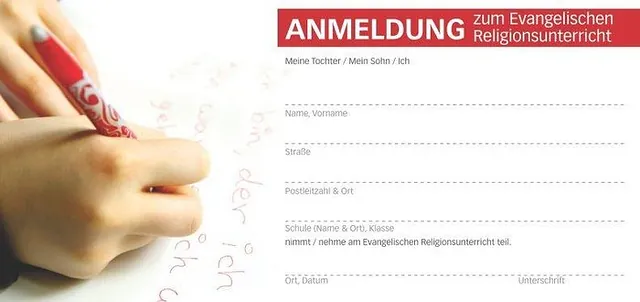 Screenshot aus dem Anmeldeformular zum Evangelischen Religionsunterricht