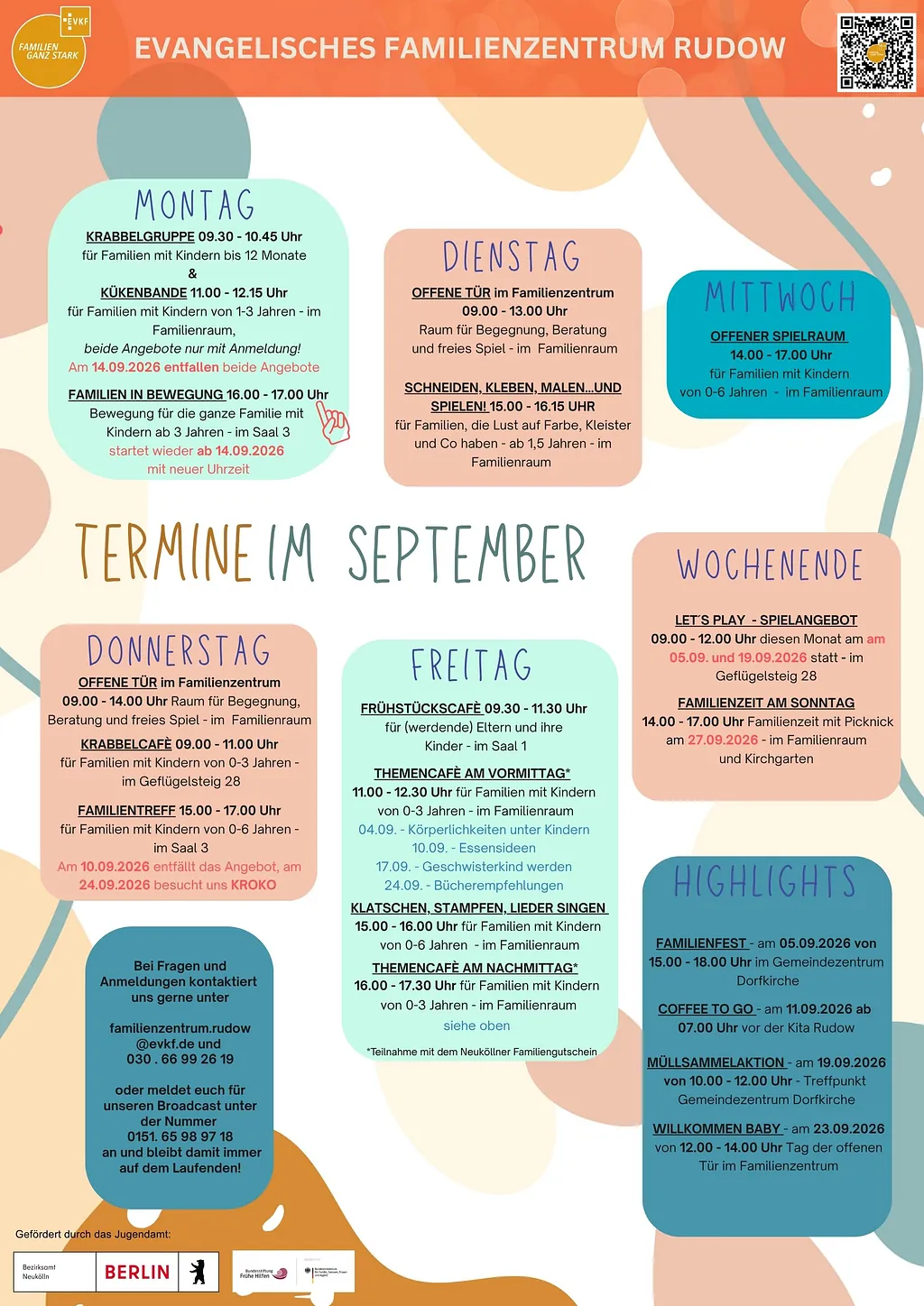 Plakat mit dem Monatsprogramm des Familienzentrum Rudow