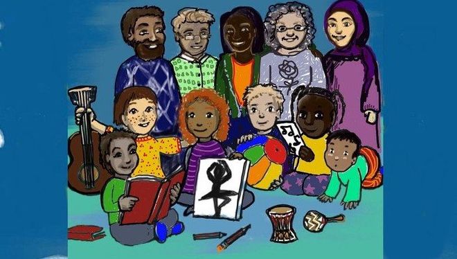 Zeichnung mit Kindern unterschiedlicher Kulturen